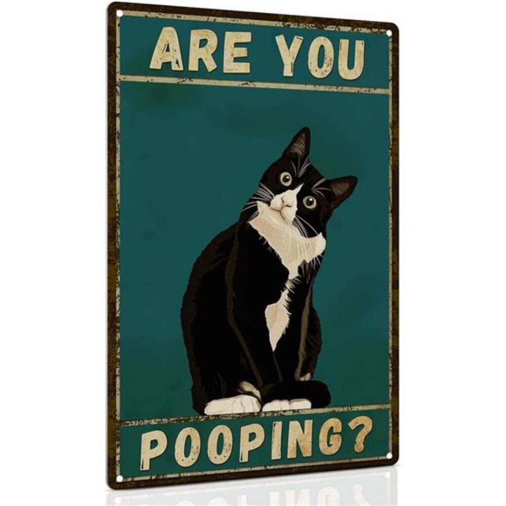 Bathroom Sign Tuxedo Cat Wall Decor Funny Metal Sign 8x12 Inch - Are You Pooping